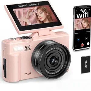 Black White 180 Flip Screen Travel Camera 75MP …