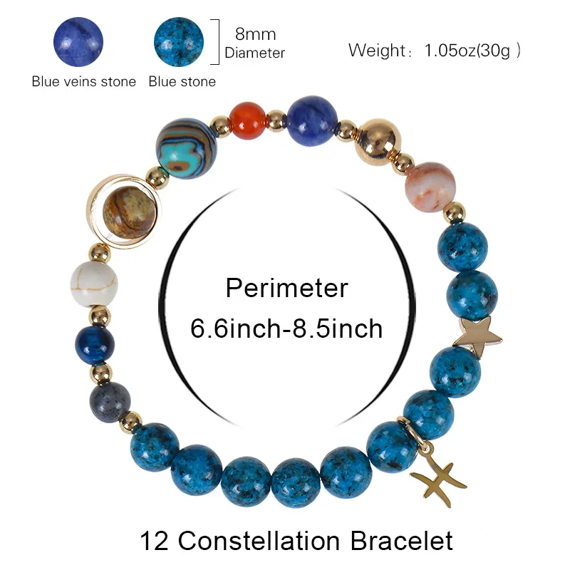 Popular Blue 12 Zodiac Signs Bracelets Made of Natural St… – Image 4